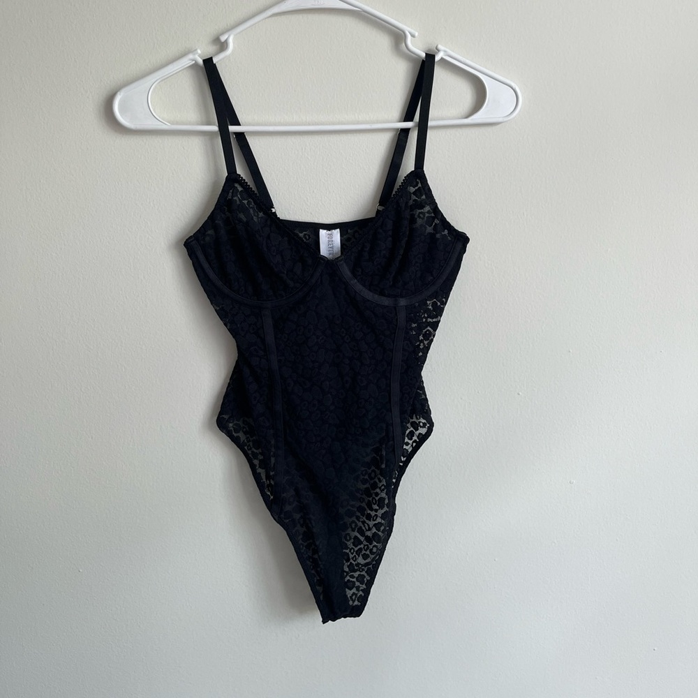 Black leopard print bodysuit mesh